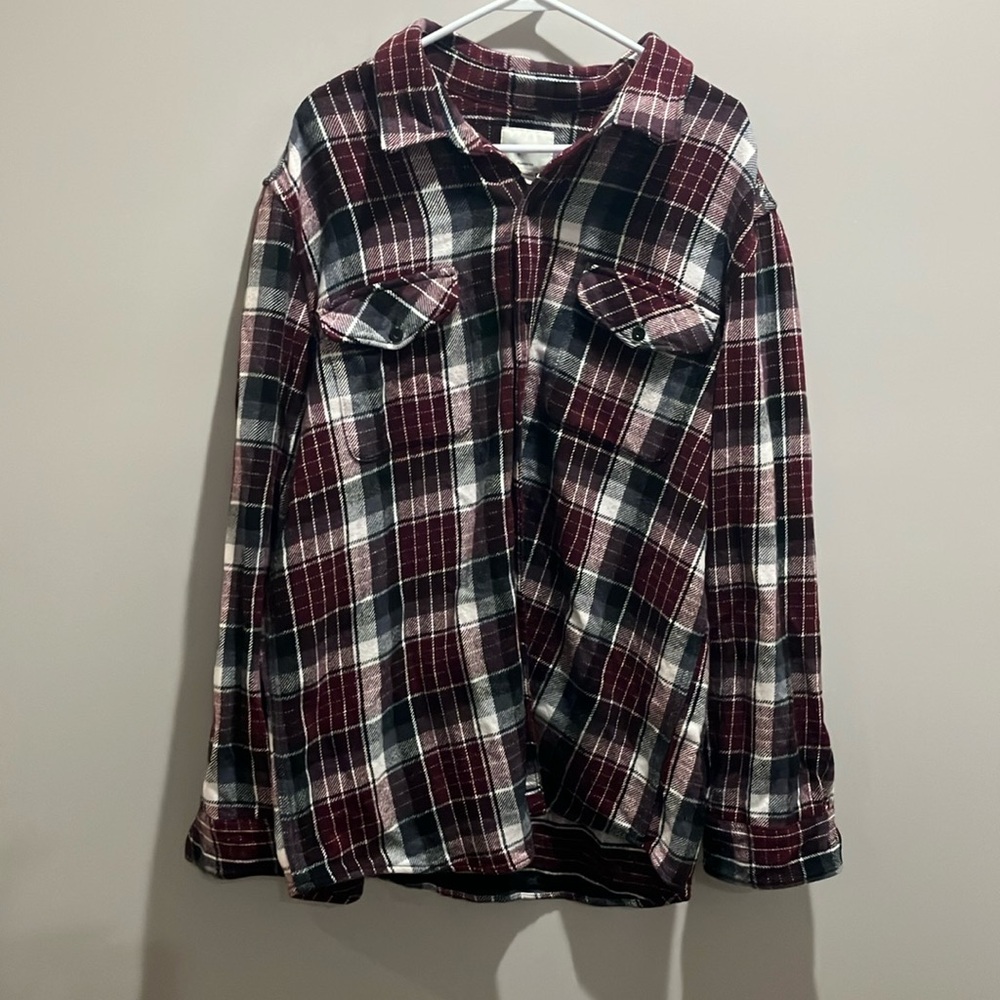 Men's Plaid Shirt - Black, White, and Red